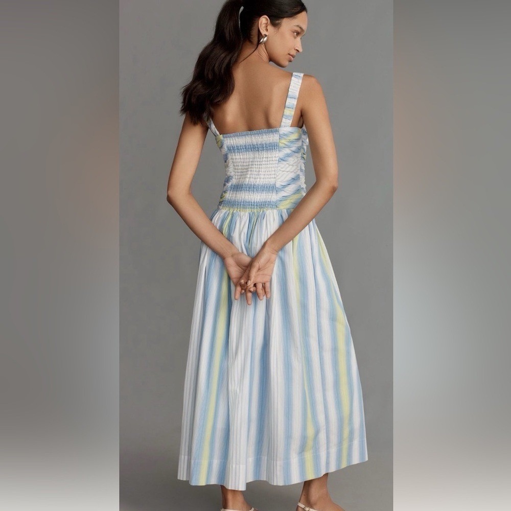Anthropologie Square Neck Drop Waist Maxi Dress Size L - Picture 3 of 10